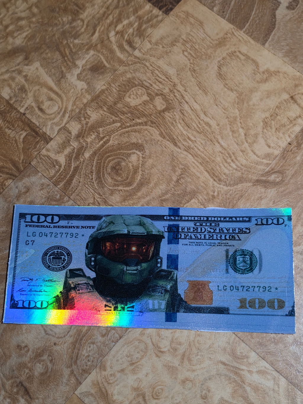 Holographic Halo Inspired 100 dollar bill stickers