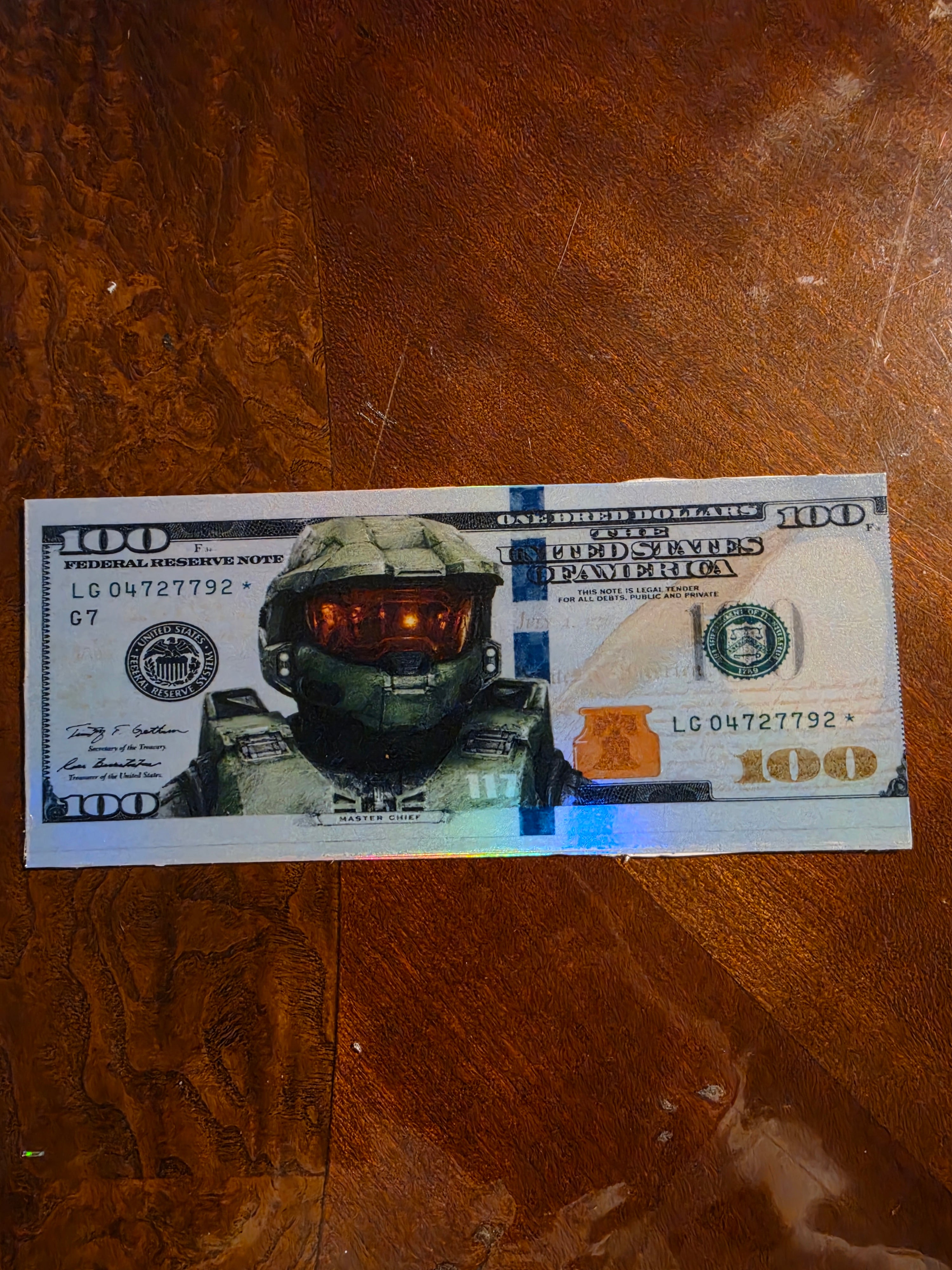 Holographic Halo Inspired 100 dollar bill stickers