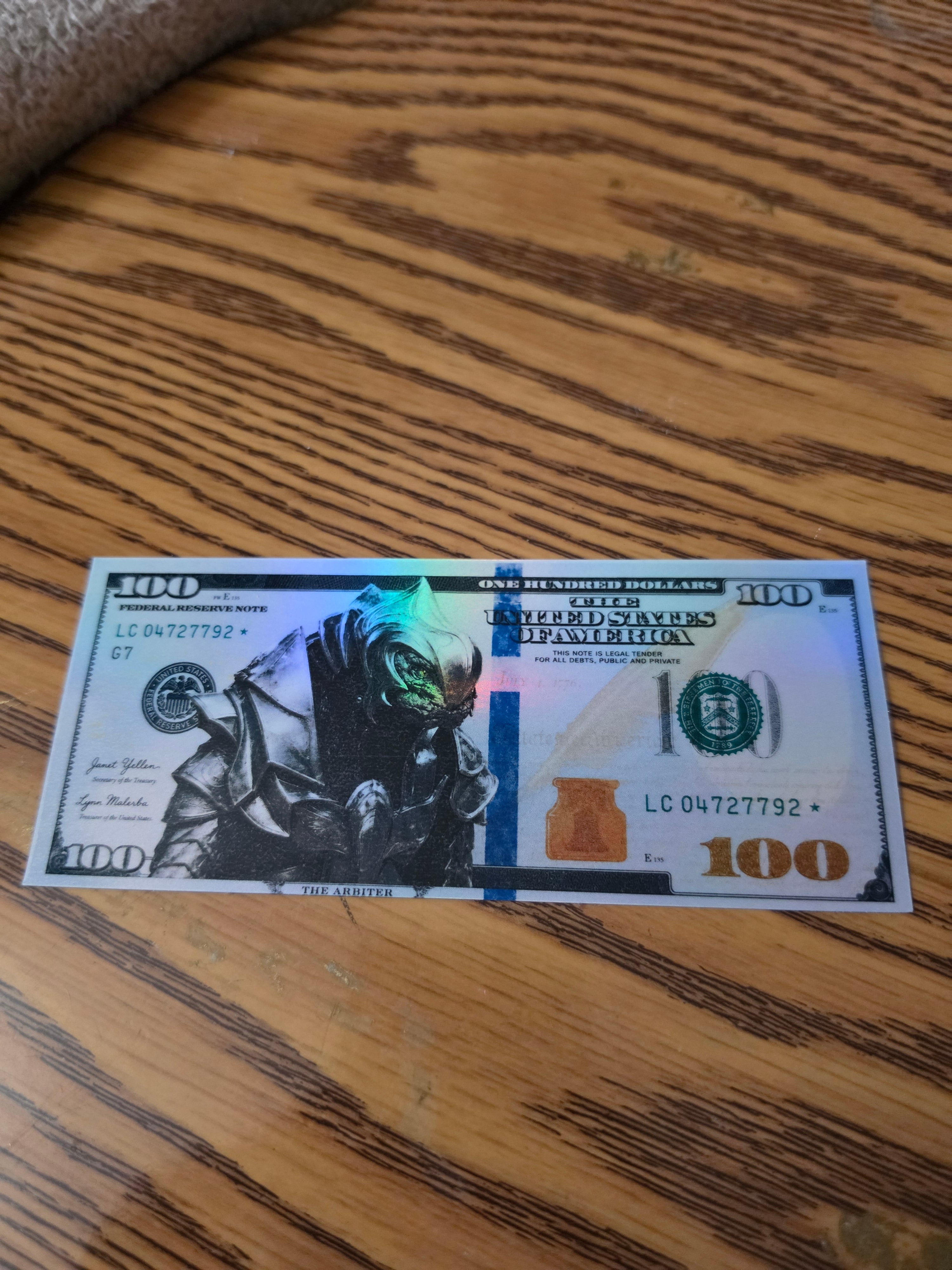 Holographic Halo Inspired 100 dollar bill stickers