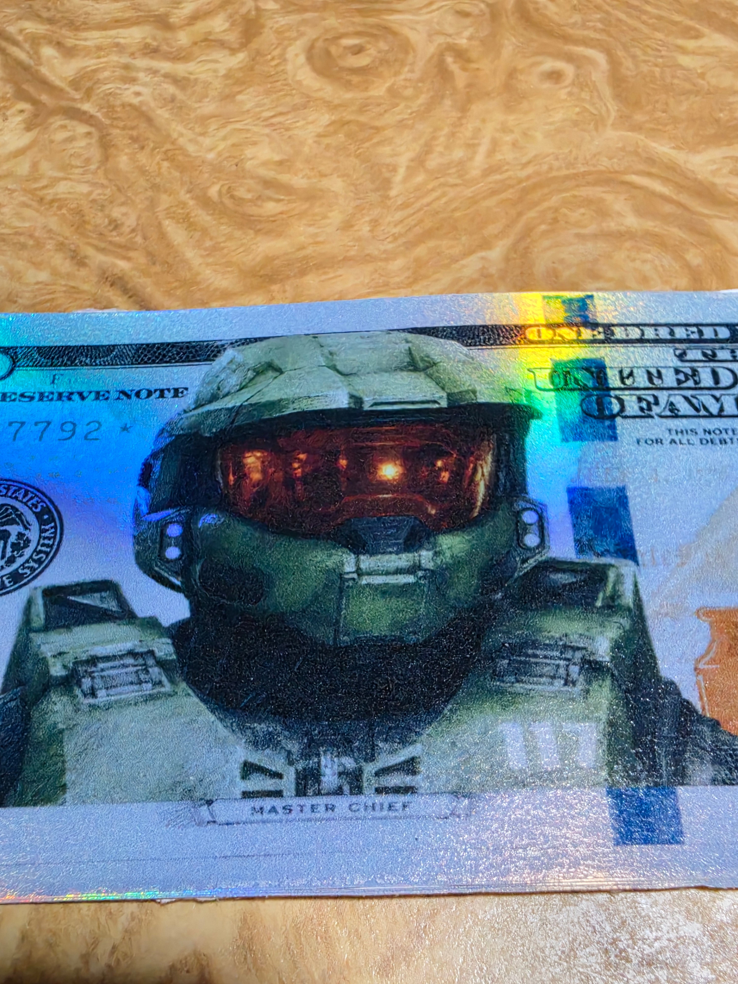 Holographic Halo Inspired 100 dollar bill stickers