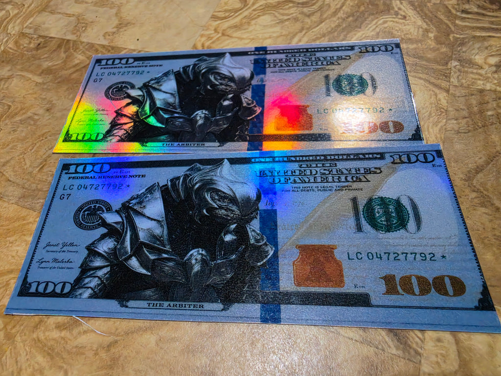 Holographic Halo Inspired 100 dollar bill stickers