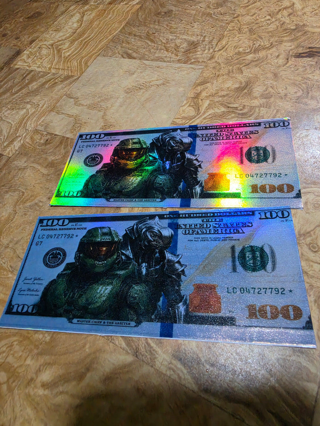 Holographic Halo Inspired 100 dollar bill stickers