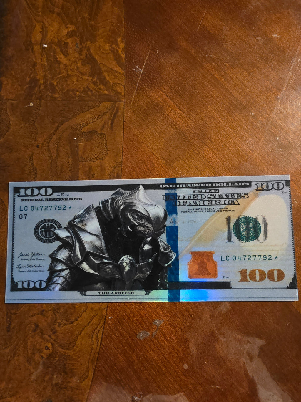 Holographic Halo Inspired 100 dollar bill stickers