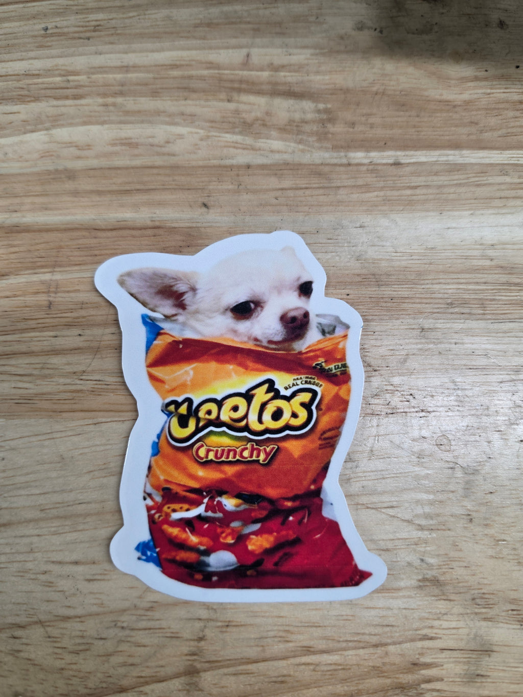Put your dog in a cheeto bag custom stickers