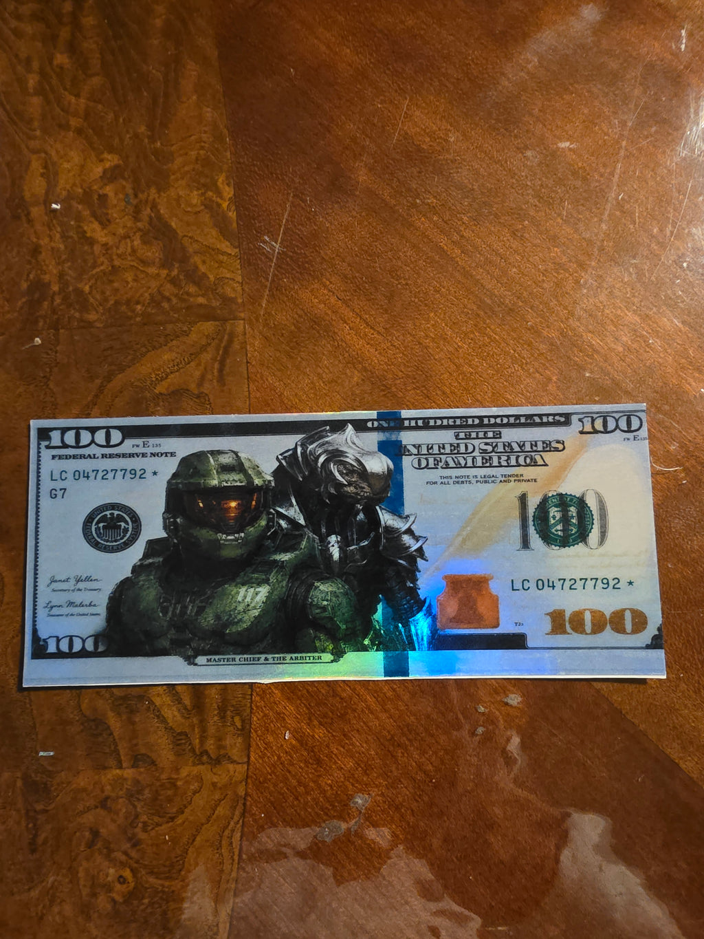 Holographic Halo Inspired 100 dollar bill stickers