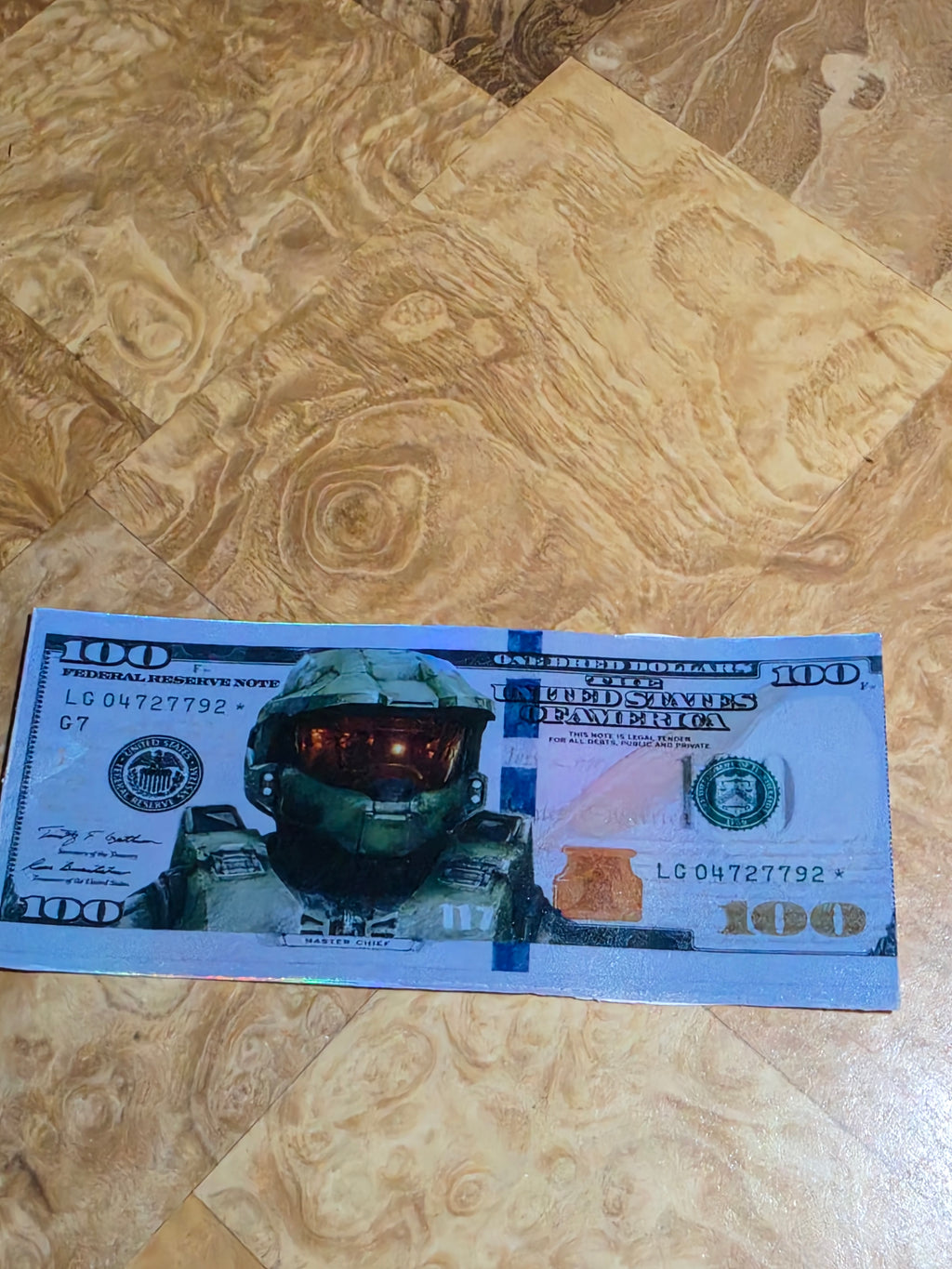 Holographic Halo Inspired 100 dollar bill stickers