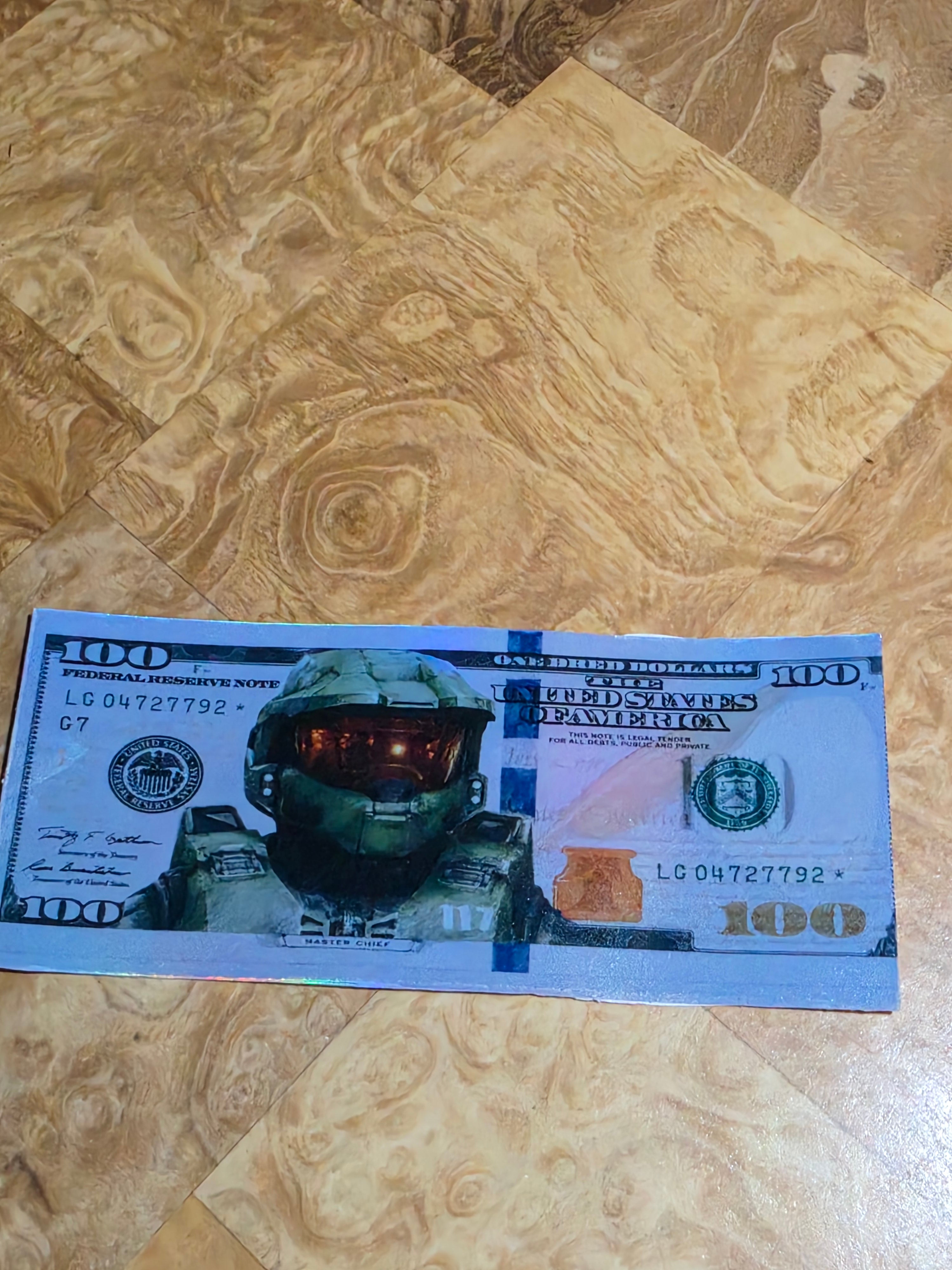 Holographic Halo Inspired 100 dollar bill stickers