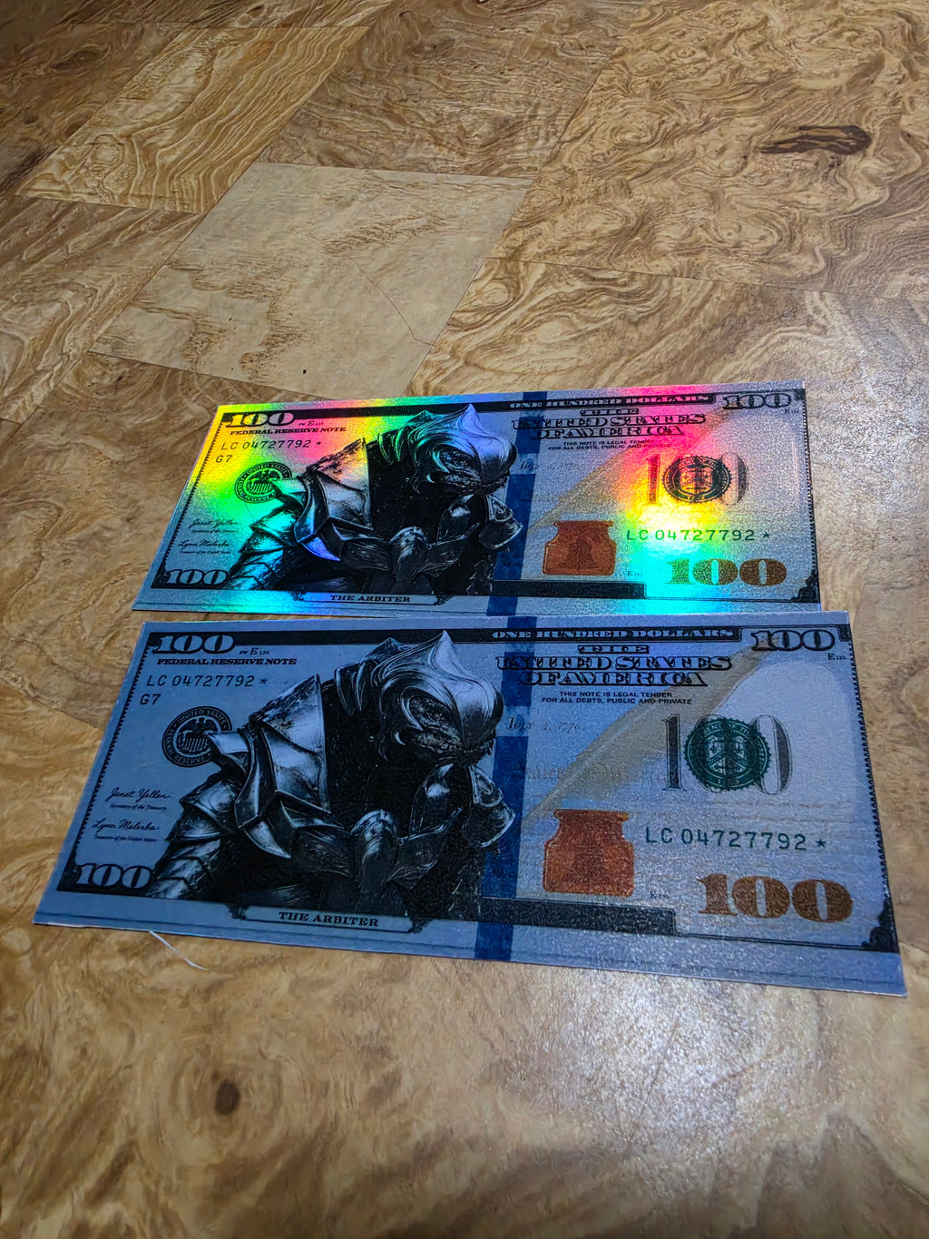 Holographic Halo Inspired 100 dollar bill stickers