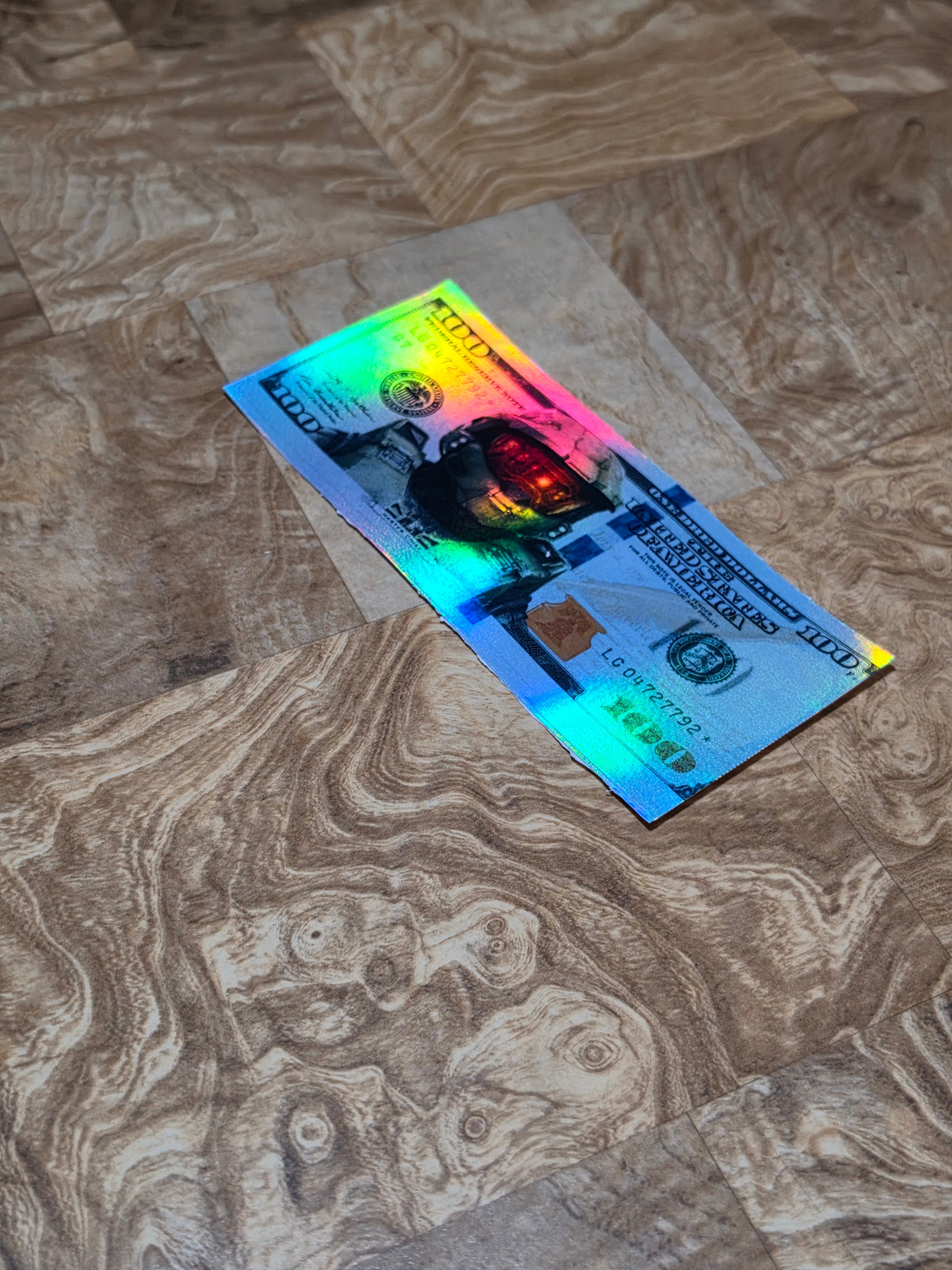 Holographic Halo Inspired 100 dollar bill stickers
