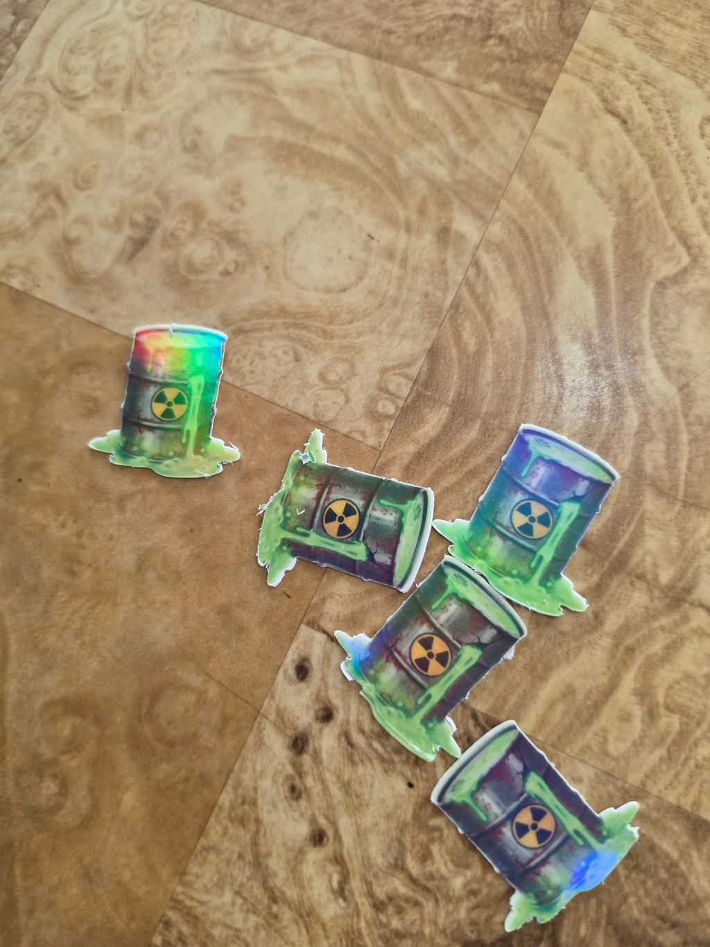 Glow in the Dark Holographic hazardous waste barrel stickers
