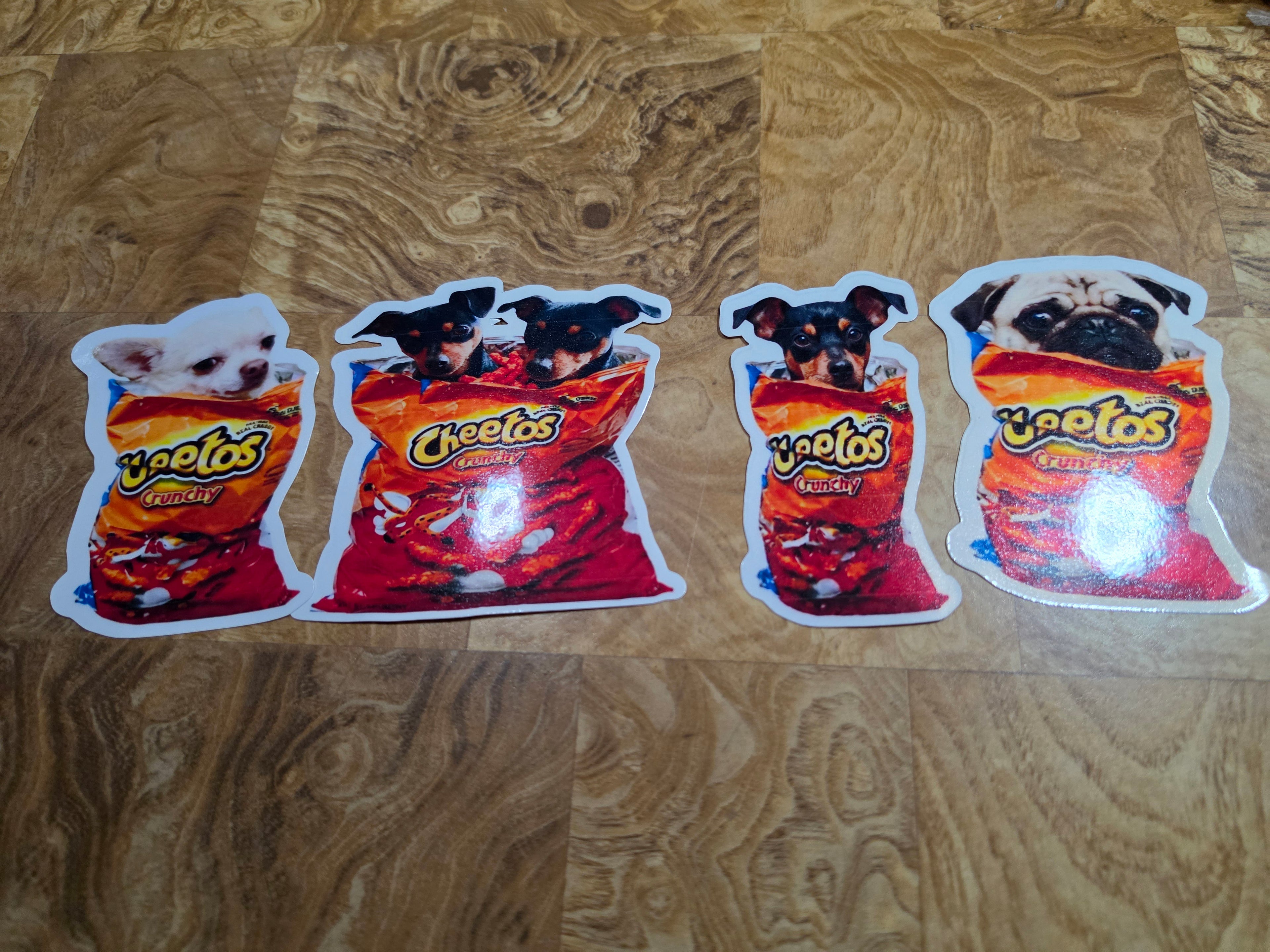 Put your dog in a cheeto bag custom stickers