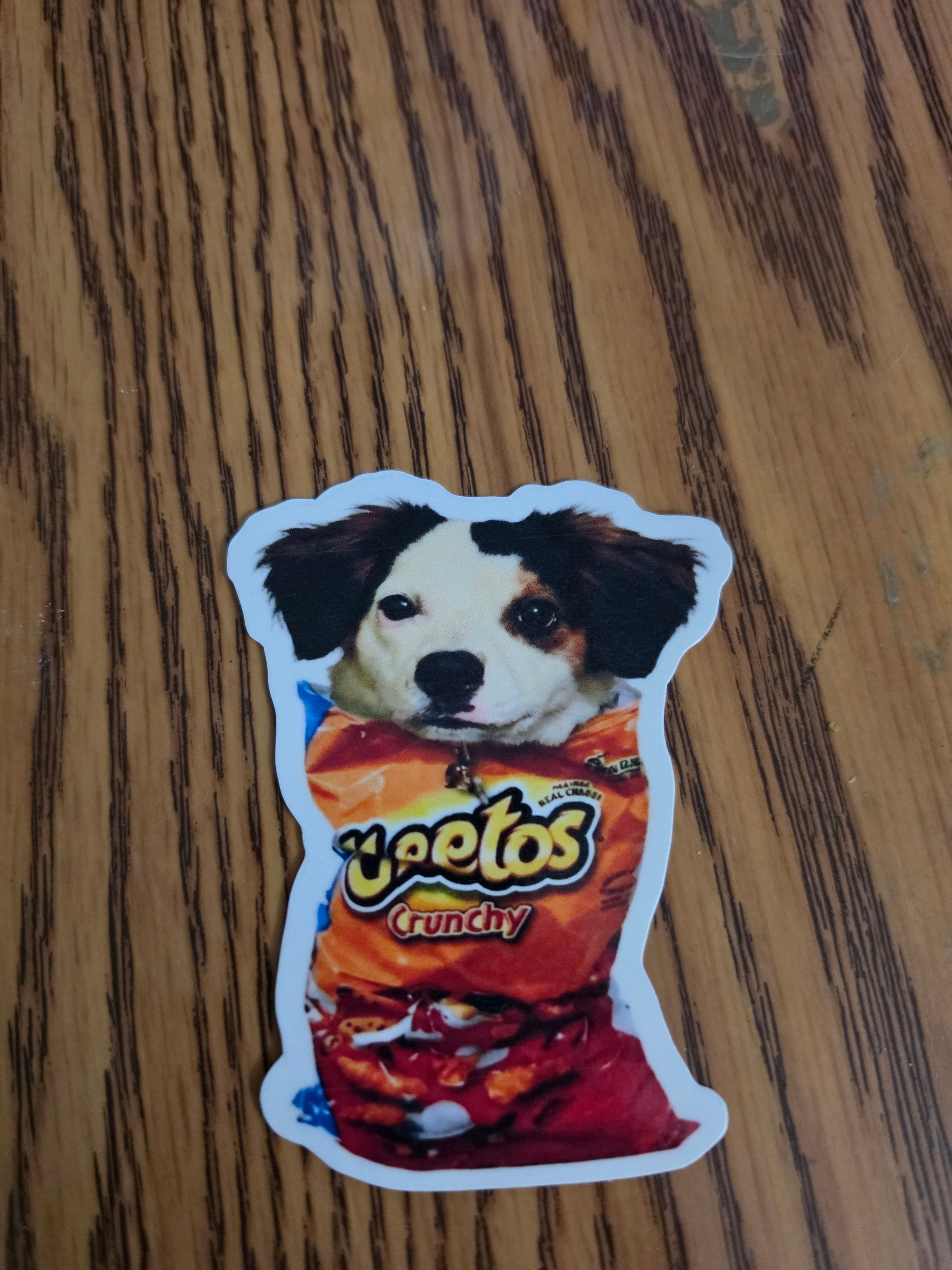 Put your dog in a cheeto bag custom stickers