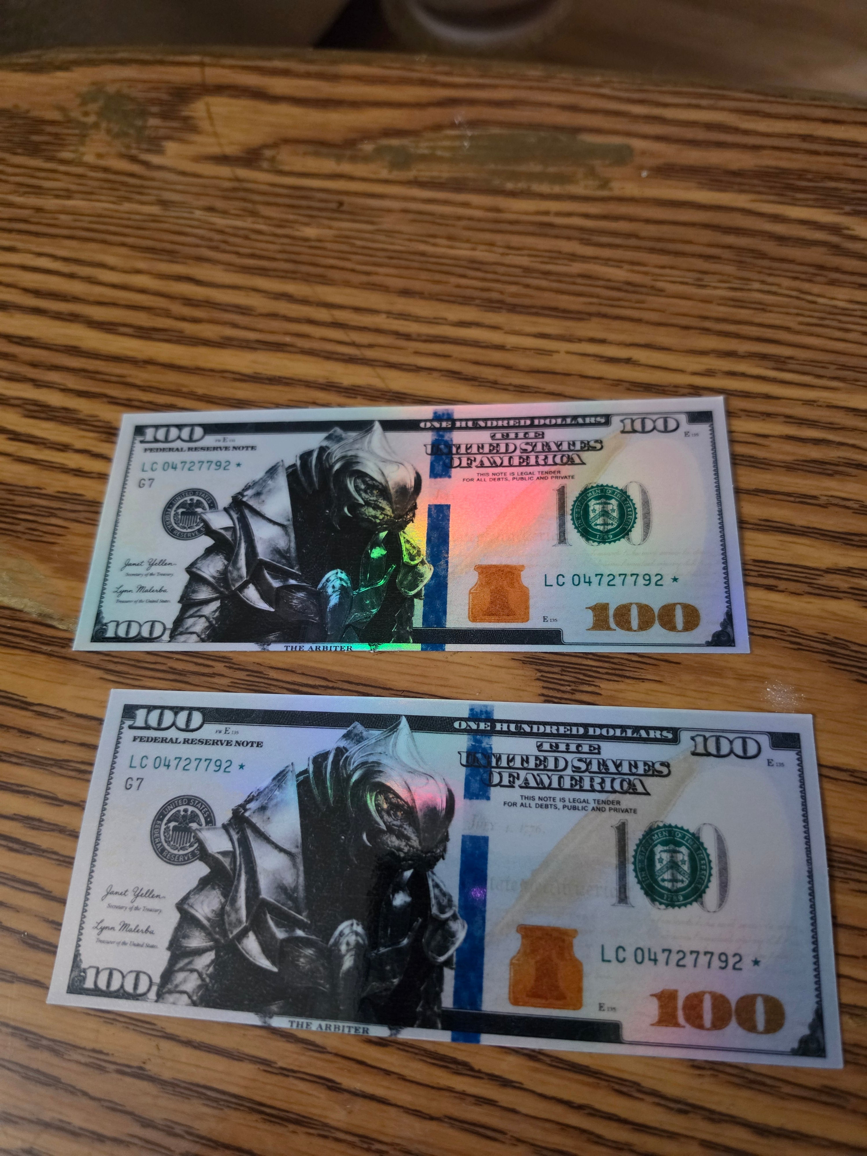 Holographic Halo Inspired 100 dollar bill stickers