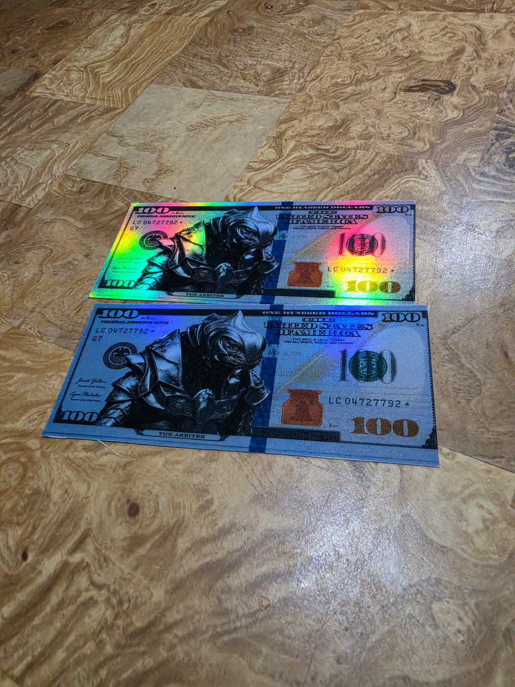 Holographic Halo Inspired 100 dollar bill stickers