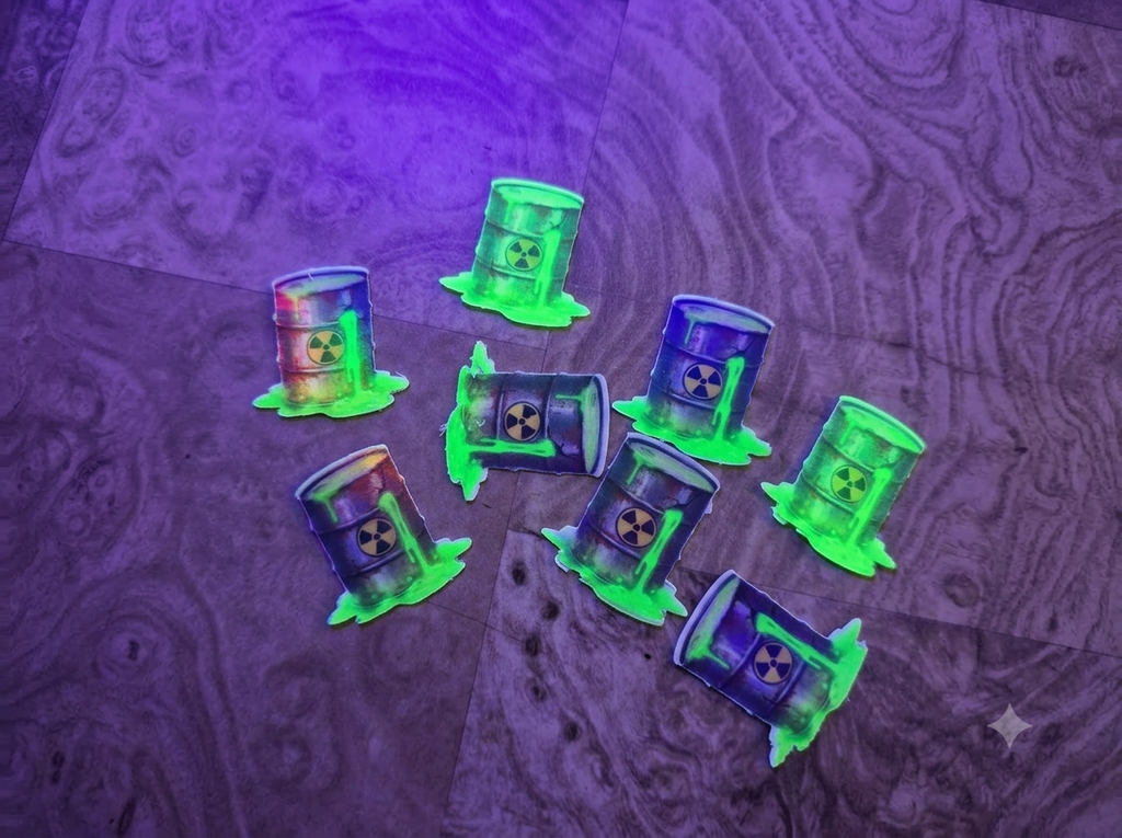 Glow in the Dark Holographic hazardous waste barrel stickers