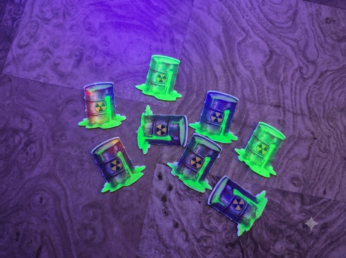 Glow in the Dark Holographic hazardous waste barrel stickers