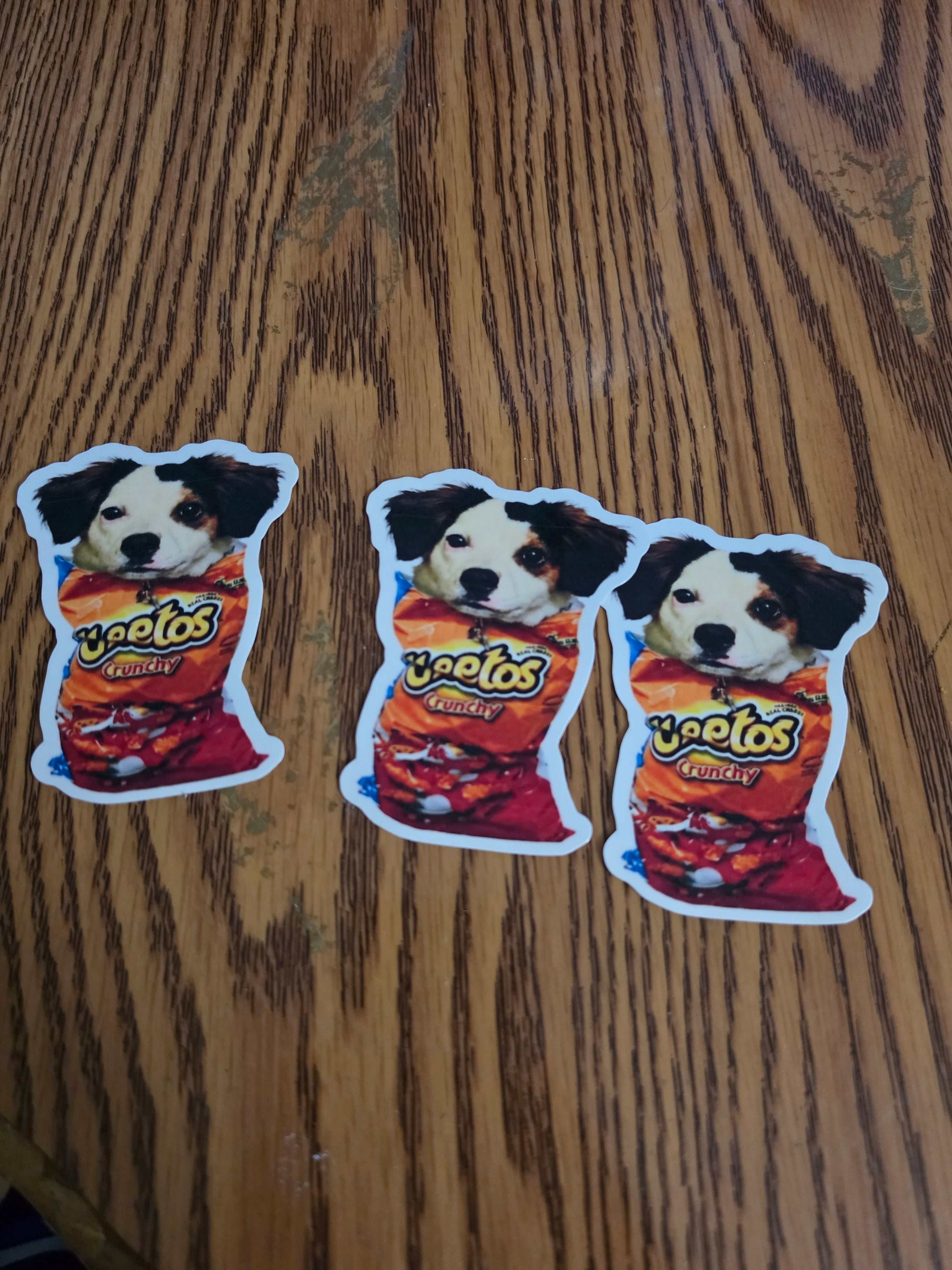 Put your dog in a cheeto bag custom stickers